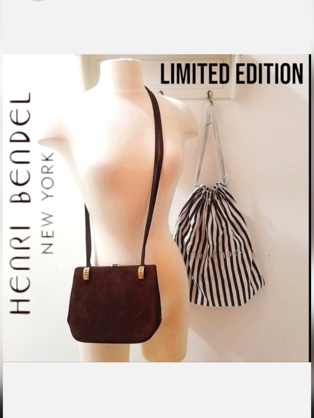 Henri Bendel RARE Vintage Brown Suede Swarovski Crystal Crossbody Made in Italy